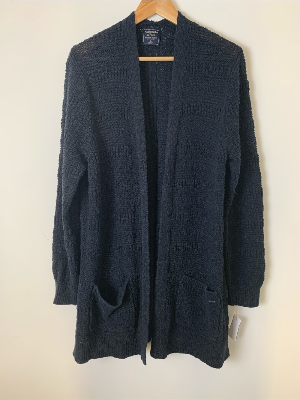 Abercrombie & Fitch Sz XL Black Open Front Knit Cardigan Duster Chunky Lagenlook